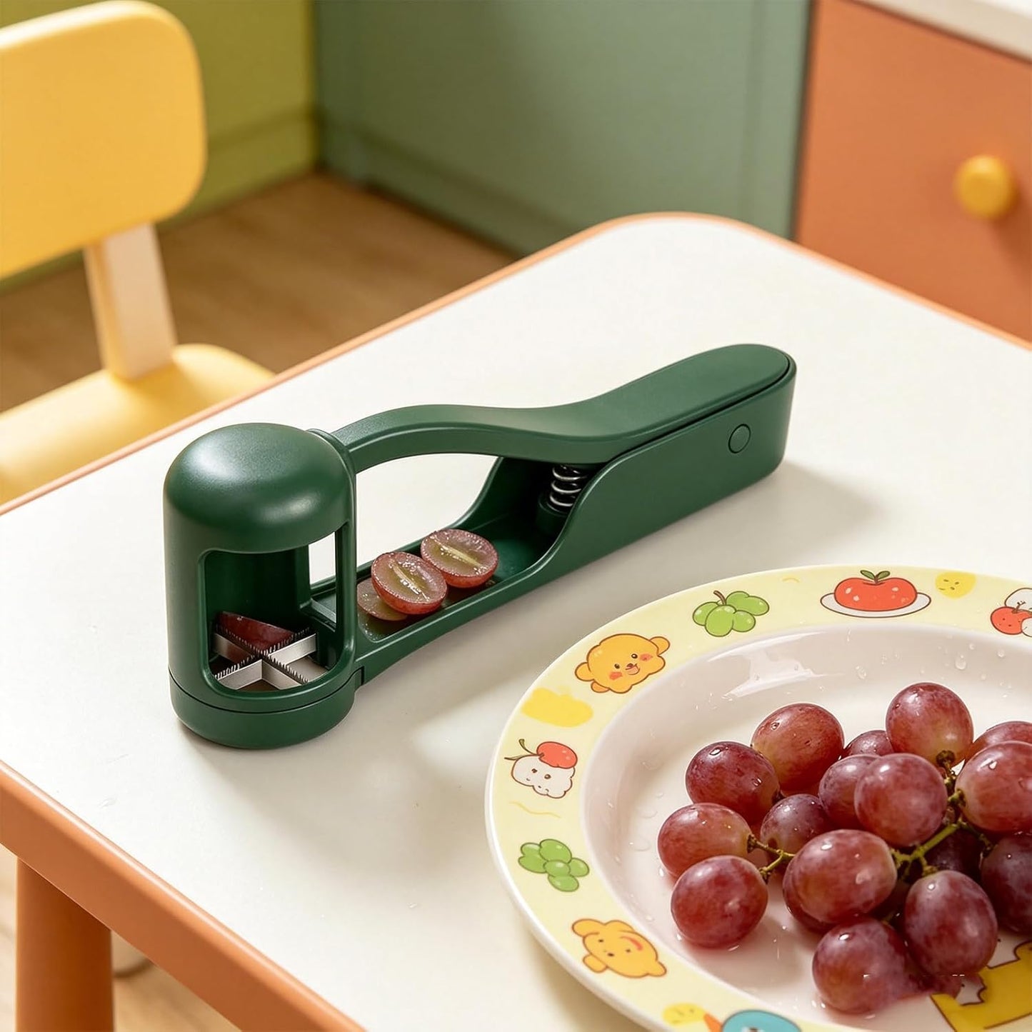 Skiennix Grape & Cherry Tomato Cutter - One-Second Handheld Fruit Slicer for Small Fruits (D)