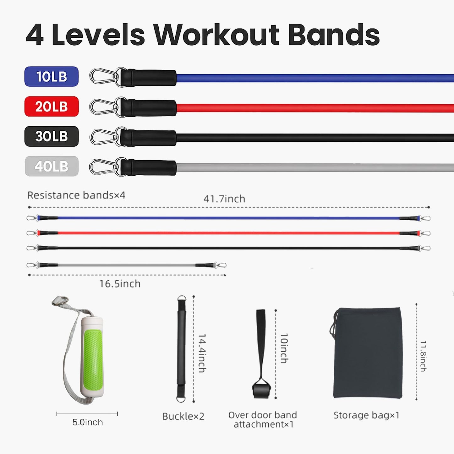 PushZone Resistance Bands Set, Smart Resistance Bands Set, Exercise Bands with Handles, Fitness Bands, Workout Bands with Door Anchor and Ankle Straps, Physical Therapy, Shape Body, Home Workout Set