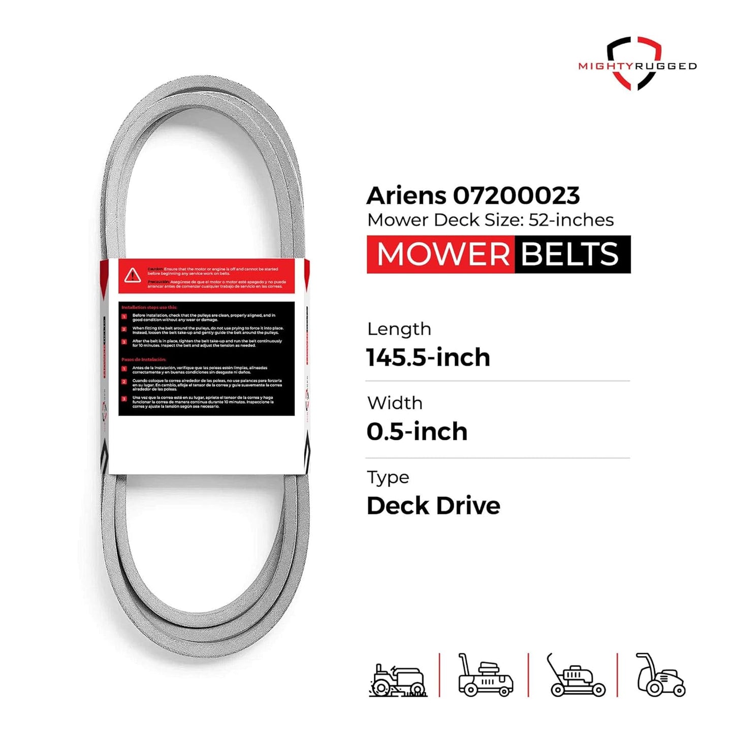 MightyRugged Replacement Belt 07200023 for Ariens & Gravely 52" Deck - Heavy-Duty Aramid Cord, 145.5" Length