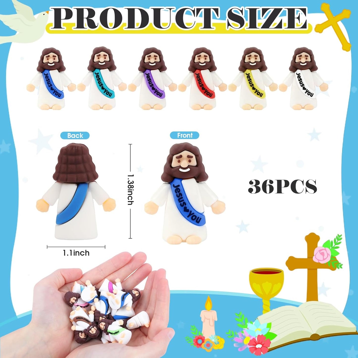 Little Jesus Figurines - 36 Pack Mini Jesus Loves You Figures | Perfect for Church Events & Easter Gifts