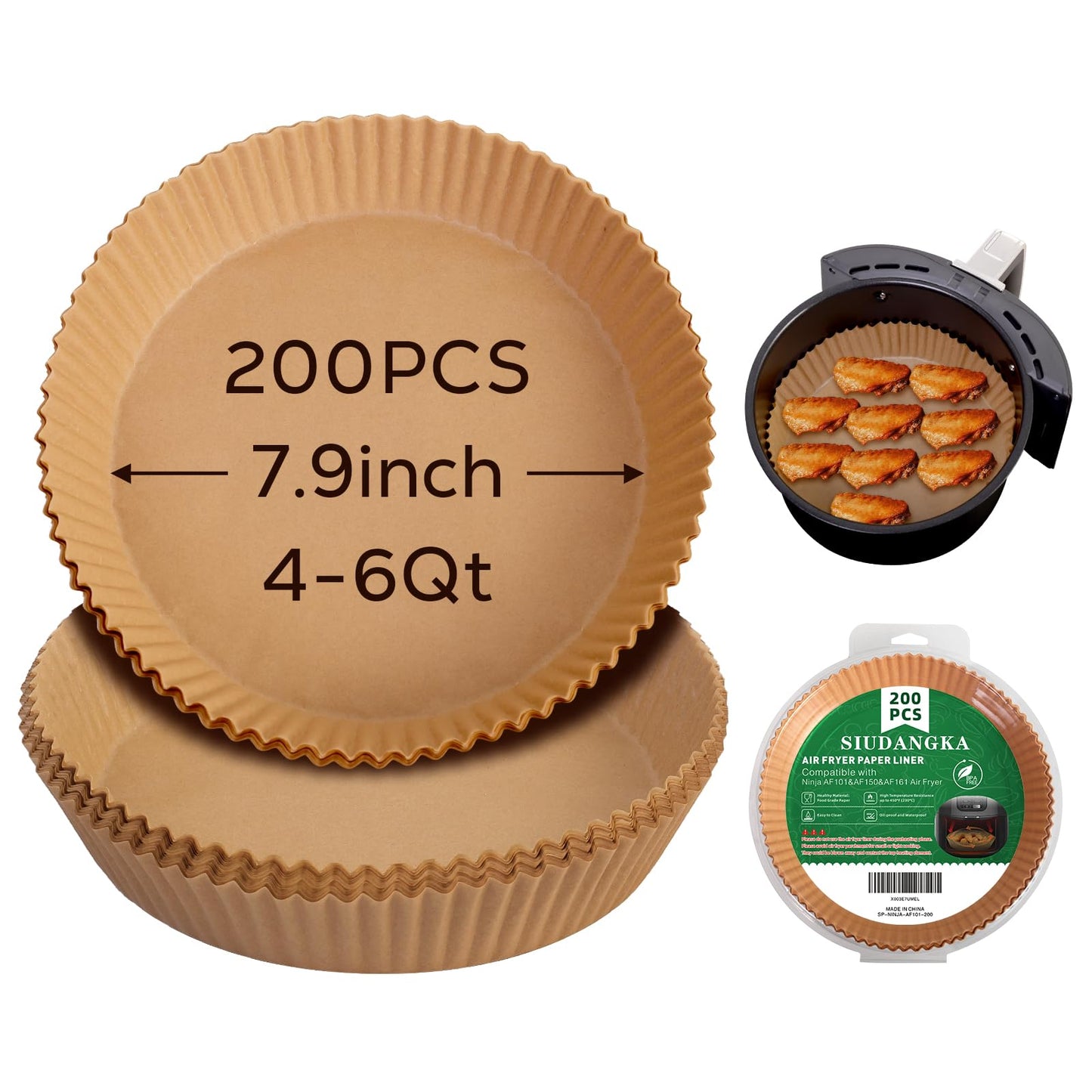 SIUDANGKA 200 Pcs Air Fryer Liners - Disposable Parchment Paper Sheets for Ninja Air Fryer AF101 & AF150 XL