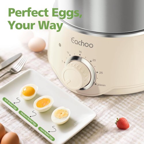 CACHOO 14-Egg Rapid Stainless Steel Egg Cooker - Compact Electric Boiler with Timer & Auto Shut Off | Beige