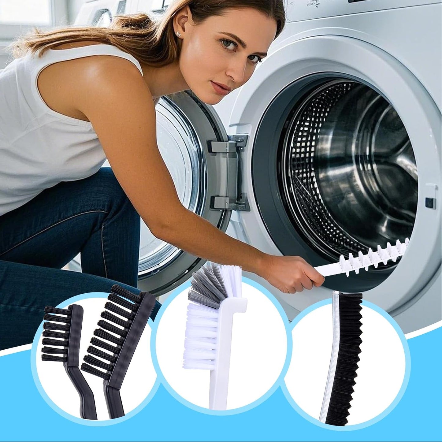 Palksky Washing Machine Cleaning Brush Set - 1 Drum Slot Cleaner & 5 Crevice Brushes for Front Load Washers