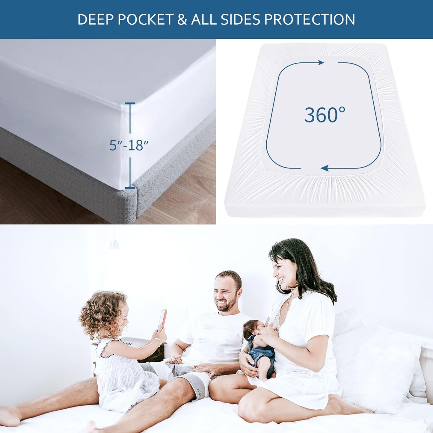 Skiennix Waterproof Mattress Protector - Full XL Size | Breathable, Noiseless, Skin-Friendly Cover