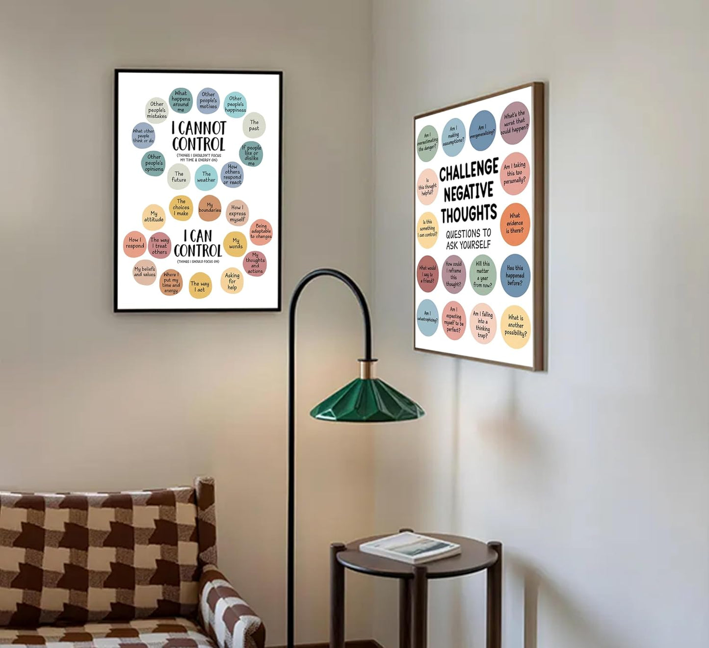2Pcs Mental Health Wall Art - Motivational Canvas Prints for Challenging Negative Thoughts | 12x16in Unframed
