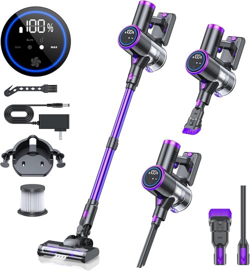 Bieiao Cordless Vacuum Cleaner - Lightweight 6-in-1 Stick Vacuum with LED Display & 40Min Battery Life