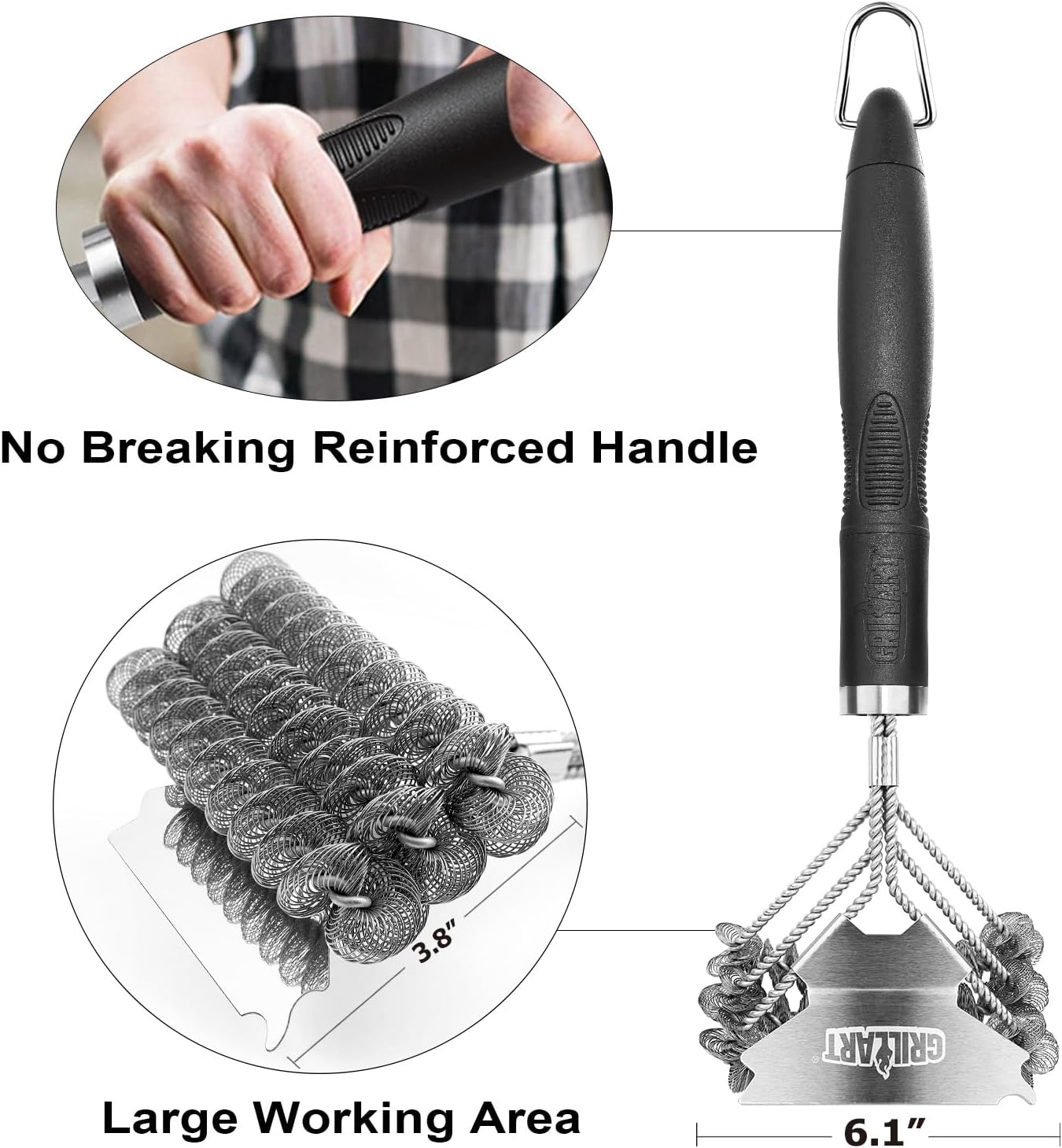 Skiennix Grill Brush and Scraper - Bristle-Free BBQ Cleaner for Safe Grilling | 18'' Stainless Steel for Porcelain, Weber, Gas & Charcoal Grills