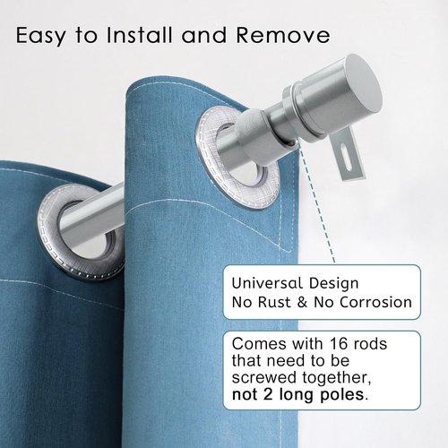 Byondeth Adjustable Curtain Rods - 16 to 240 Inches | 1 Inch Diameter with Aluminum End Cap, Silver Gray