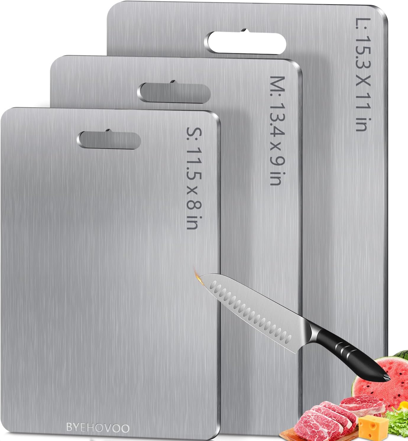 Titanium Cutting Boards Set of 3 - Double-Sided Pure Titanium | Easy to Clean & Dishwasher Safe