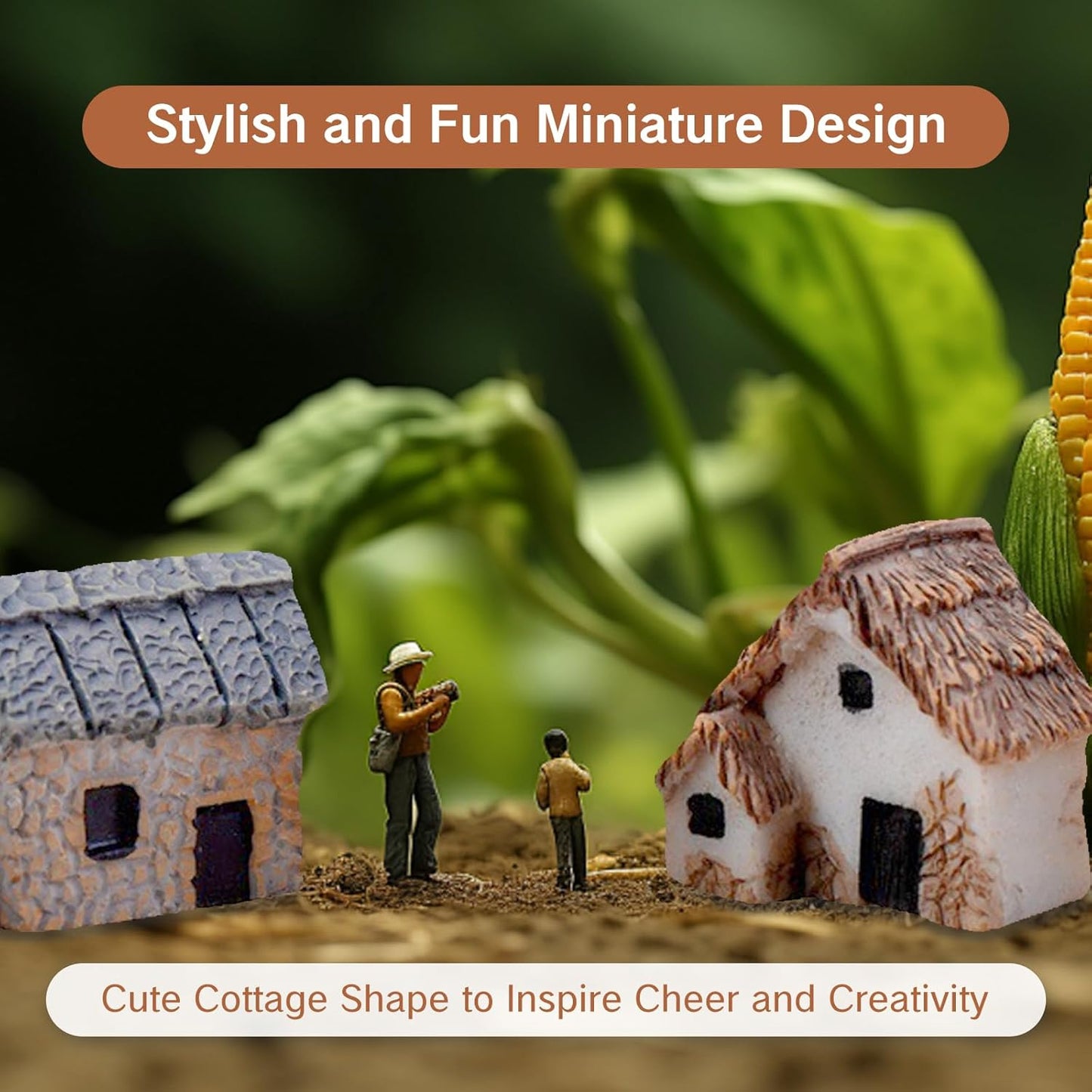 Skiennix Miniature House Village Set - 12pcs Resin Figurine Buildings for Fairy Garden Decor | Perfect for Bonsai & Succulents