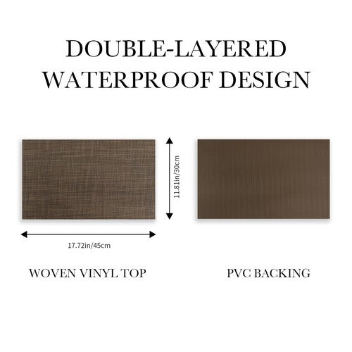 BACKTOEDEN Leakproof Placemats Set of 6, 2-Layer Waterproof placemat for No More Stains, Heat-Resistant Easy Clean Vinyl Table Place Mats for Kitchen Dining Indoor Outdoor, Dark Brown