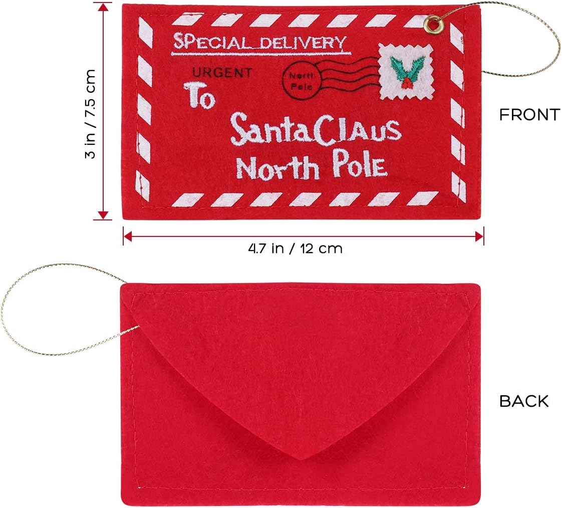 Santa Claus Letter Envelopes - 10pcs Christmas Candy Bags & Tree Ornaments (Red)