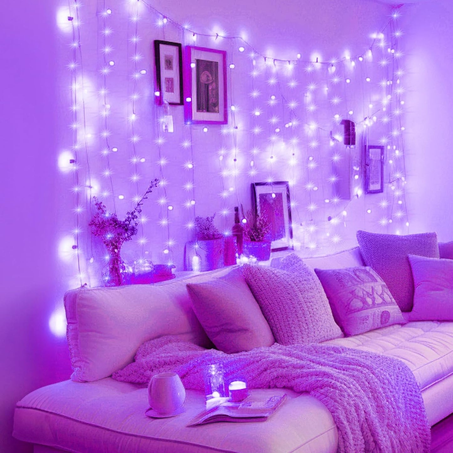 Minetom 300 LED Purple Curtain Lights - Dimmable Fairy Lights with Remote & Timer | USB Powered for Indoor Decor