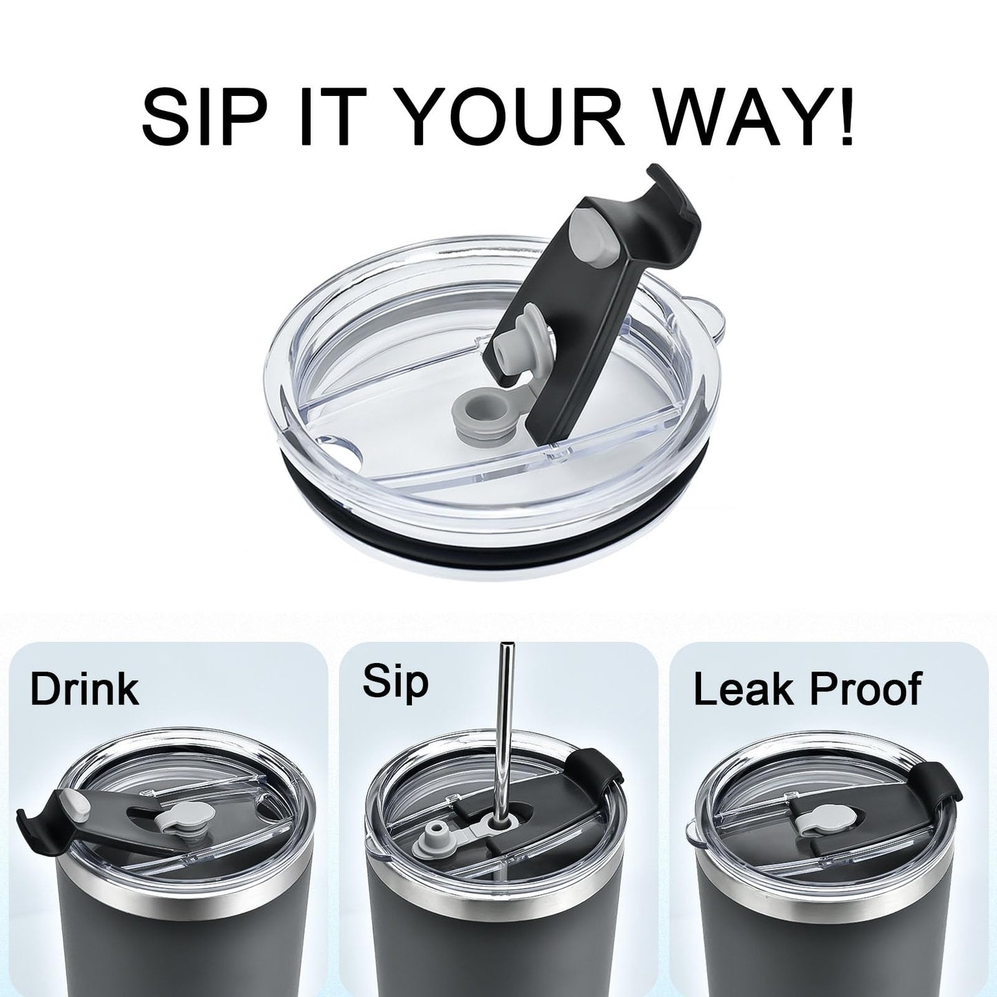 Replacement Flip Lids for 20 oz Insulated Tumbler,2 Pack Covers Spill Proof Splash Resistant Tumbler Lid,Compatible with Yeti/Ozark Trail/Sunwell and More Brand 20 oz Tumbler