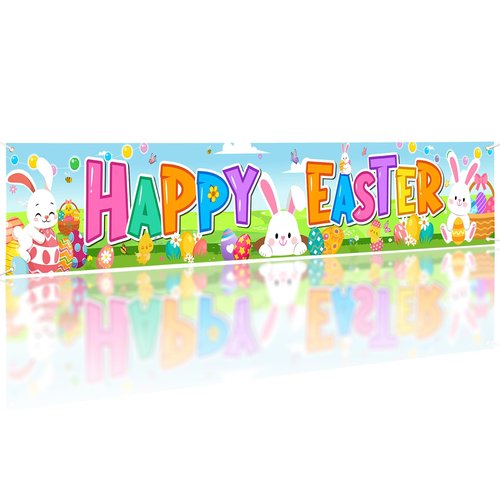 Hedeey Happy Easter Banners, Outdoor/Indoor Decorations, 118' x 20', Easter Theme Party Supplies