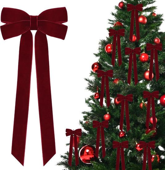 Regine Switzerland Burgundy Velvet Ribbon Bows - 12Pcs 5in x 10in Christmas Tree Ornaments | Holiday Decor