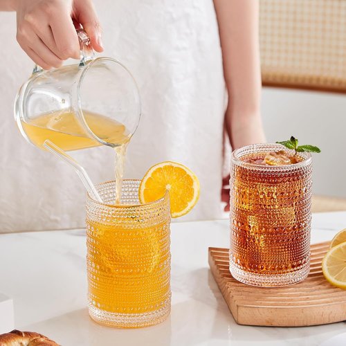HomeVogue Vintage Hobnail Drinking Glasses Set of 12, 15oz Textured Tumblers - Embossed Clear Bar Glasses for Cocktails, Beer, Whiskey, Dishwasher-Safe Highball Cups for Kitchen, Juice & Mixed Drinks