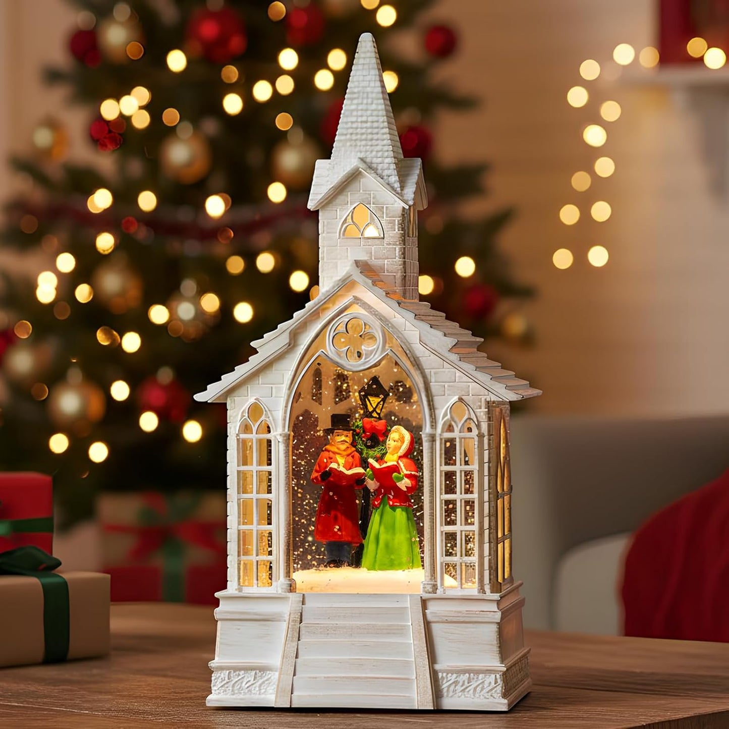 Skiennix Christmas Village Snow Globe - Church Choir Water Lantern with Silent Night Music | Holiday Gift for Family & Friends