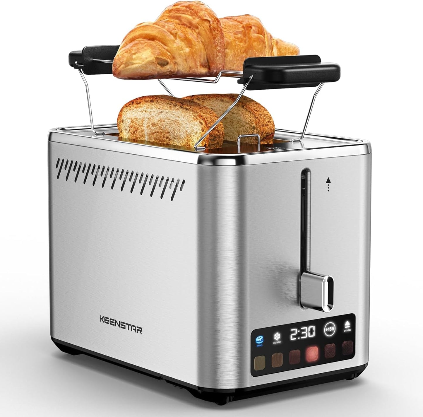 KEENSTAR 2-Slice Touch Screen Toaster - 6 Browning Levels, Wide 1.5" Slots, Stainless Steel Finish