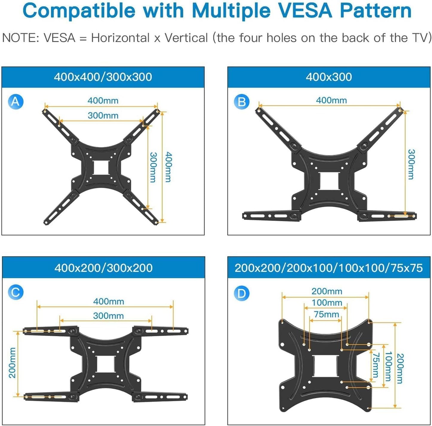 Pipishell Full Motion TV Wall Mount Bracket - Articulating Arms for 24-55 Inch TVs | Max VESA 400x400mm, 66lbs Capacity