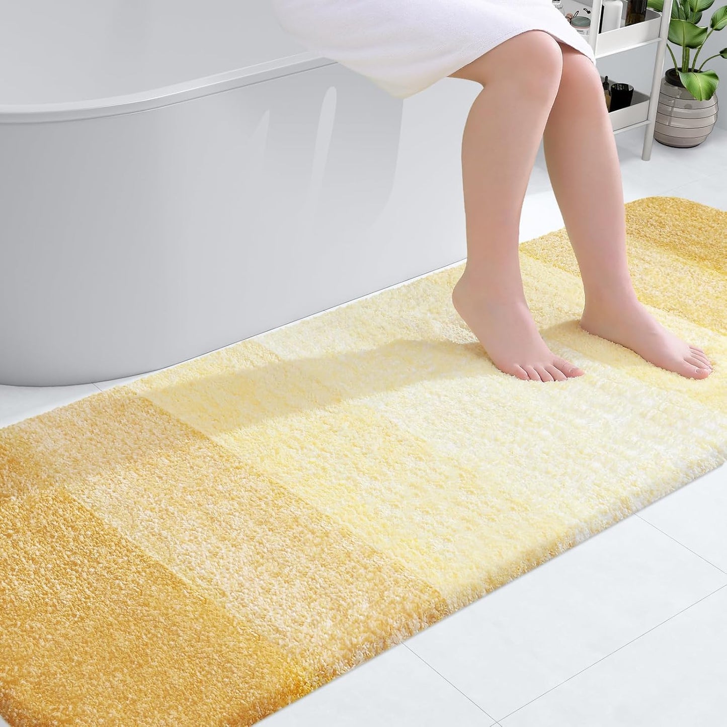 OLANLY Bathroom Runner Rug - Extra Soft Microfiber Mat with Rubber Backing | 70x24, Quick Dry, Light Yellow