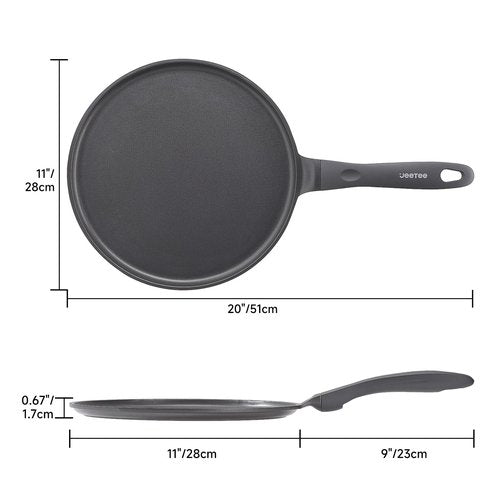 JEETEE Nonstick Crepe Pan, 11 Inch Titanium Pancake Pan, Healthy Non-Toxic Flat Tawa Dosa Tortilla Pan for All Stovetops including Induction, PTFE & PFOA Free