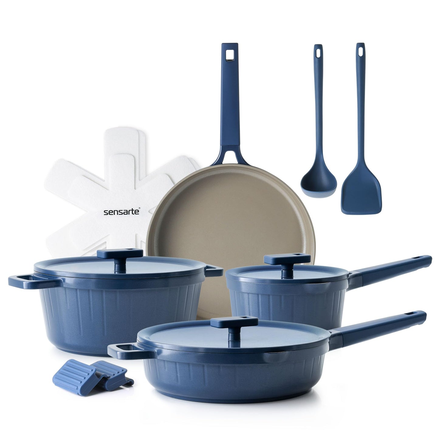 SENSARTE Ceramic Cookware Set Non-toxic 14 Pcs, Nonstick Pots and Pans Set, Dishwasher Safe Induction Cookware, Healthy Kitchen Cooking Set w/Die-cast Lids, PFOA/PFAS/PTFE Free