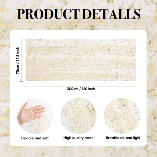 Artoid Mode Beige Gold Gauze Table Runner 120 Inch 10FT, Glitter Metallic Foil Sheer Dining Wedding Anniversary Holiday Birthday Table Decor for Home Party