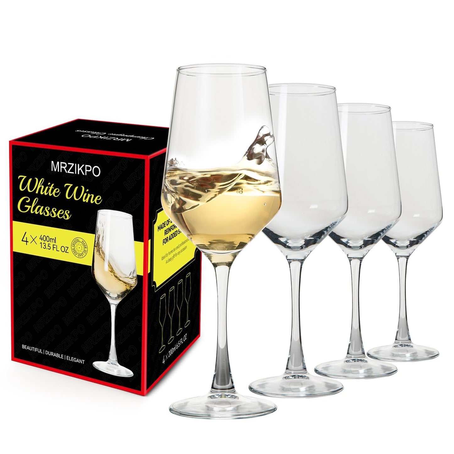 MRZIKPO Wine Glasses Set of 4,13.5 oz/400ml Clear Red/White,Wine Glasses for Party, Wedding and Home,Premium Glasses Hand Blown,Long Stem,Daily Use.