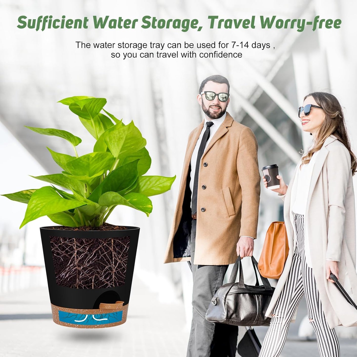 YNNICO Indoor Self-Watering Planters - Drainage Holes & Saucers | Set of 6 Pots in Black (5-8 Inches)