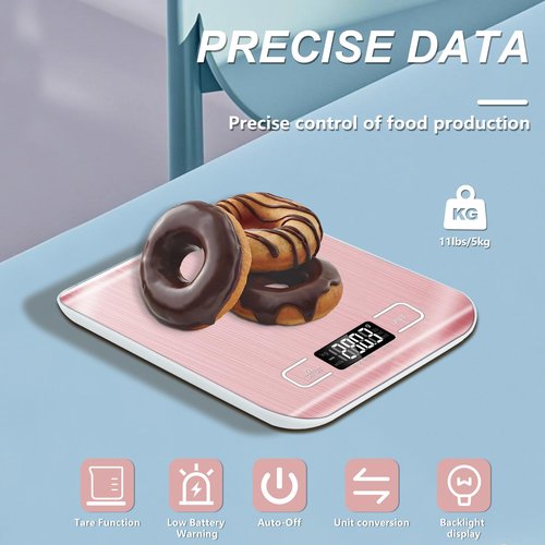 Food Scale, 11lb Kitchen Scale with 6 Units Tare Function & LCD Display, 0.05oz/1g Stainless Steel Digital Food Scale Grams and Ounces for Baking, Cooking, Dieting and Meal Prep (Pink)