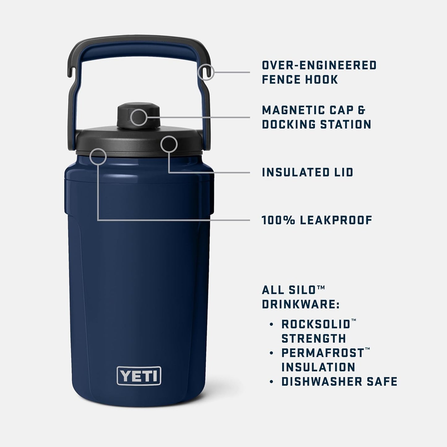YETI Silo Half Gallon Insulated Water Jug - Leakproof Sports Bottle with Fence Hook Handle | Keeps Drinks Ice-Cold for Gym & Tournaments