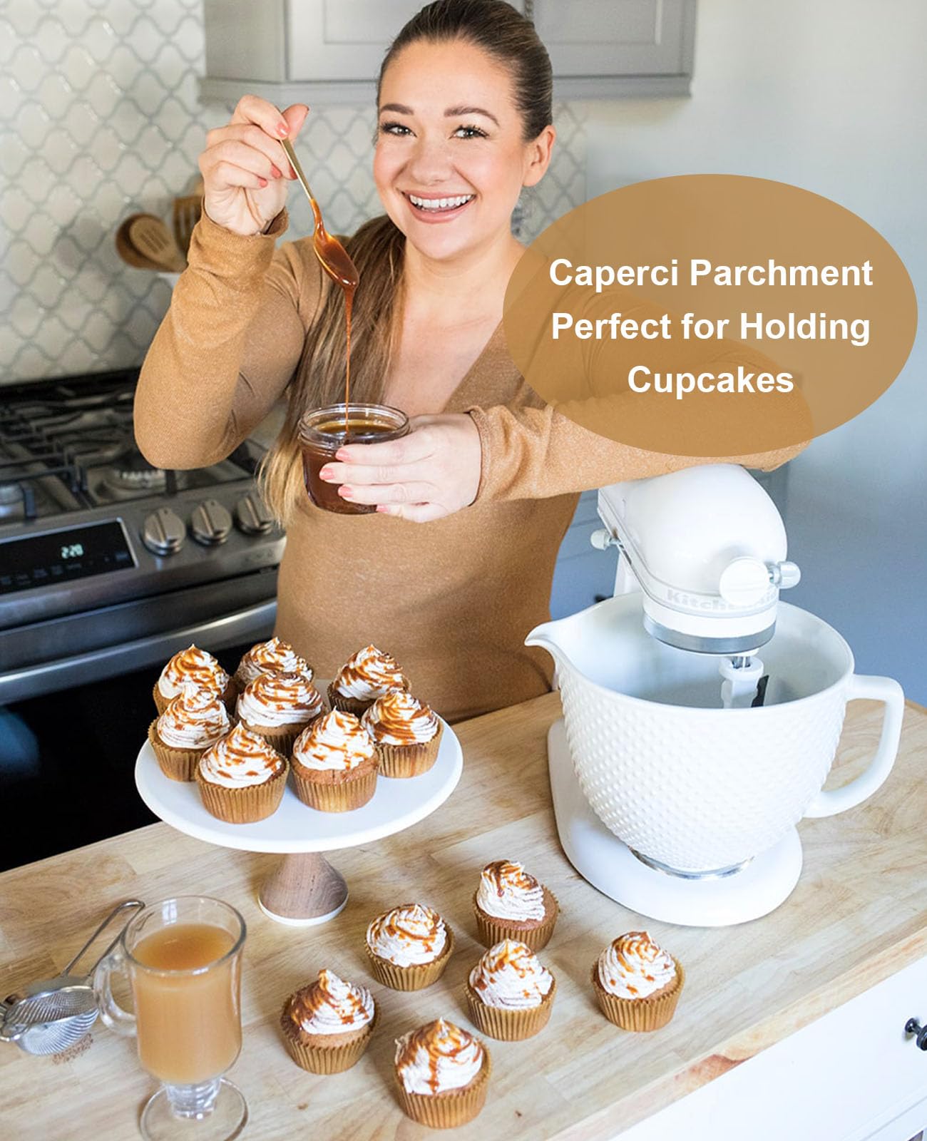 Caperci Parchment 200pcs Jumbo Muffin Liners for Baking - Natural Paper Large Cupcake Liners for Jumbo Muffin Pan, Balanced Non-Stick/Excellent Grease-proof, No Smell, Food Grade (Natural)