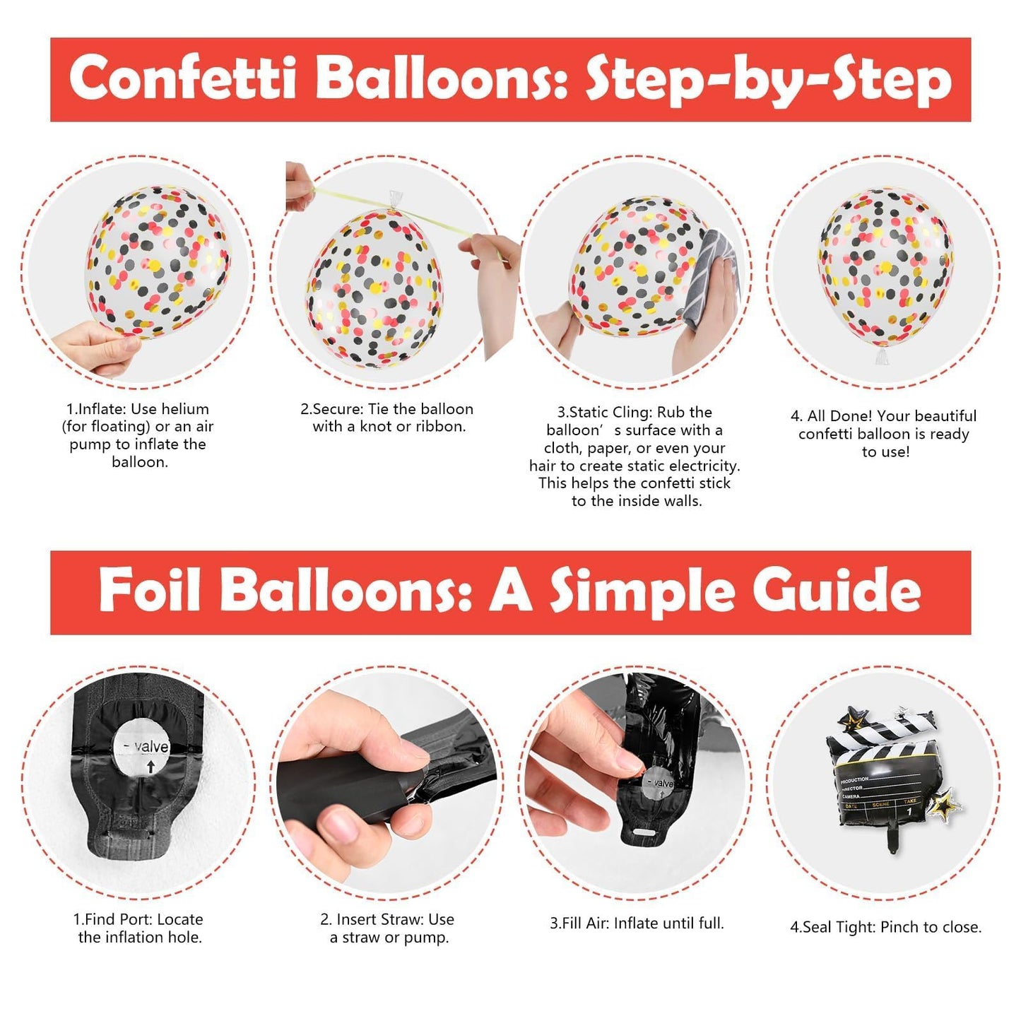 Movie Night Party Balloons, Red Black Gold Confetti Balloons with Film Clapboard and Pop Corn Foil Balloon for Boy Girl Movie Theme Party Decorations Graduation Baby Shower Birthday