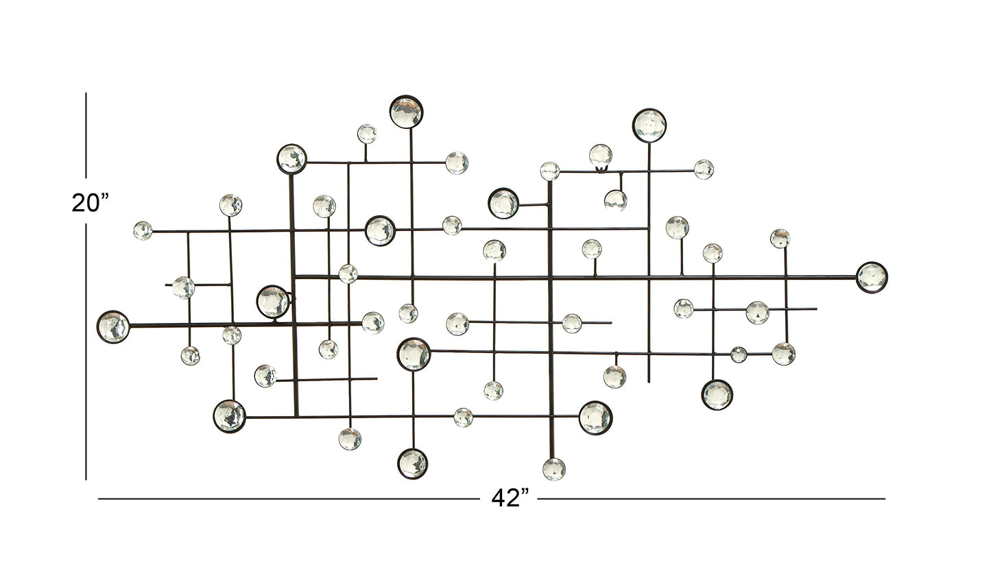 Deco 79 Metal Abstract Home Wall Decor Wall Sculpture with Crystal Embellishments, Wall Art 20" x 1" x 42", Silver