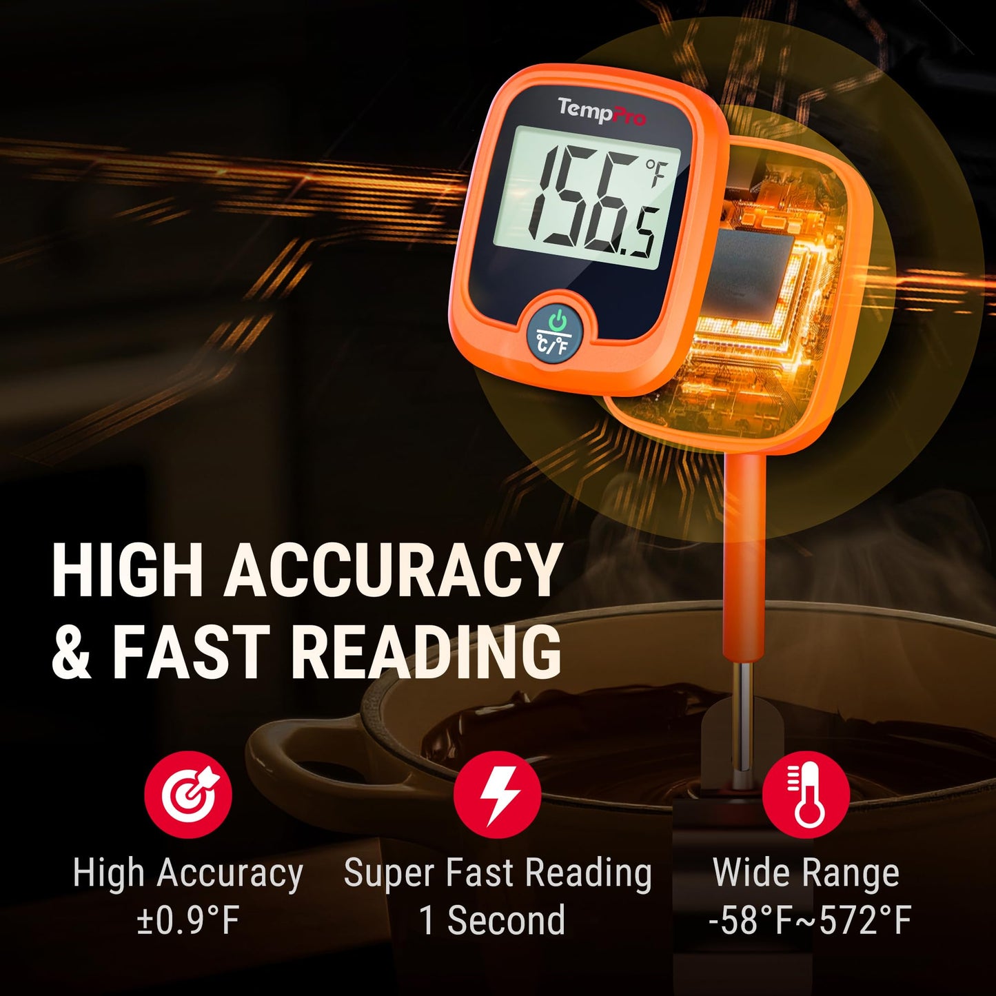 TempPro TP509 Candy Thermometer with Pot Clip, 10" Long Probe Instant Read Meat Food Thermometer with LCD, Cooking Oil Deep Frying Thermometer for Candy Syrup Sugar Brewing (Previously ThermoPro)