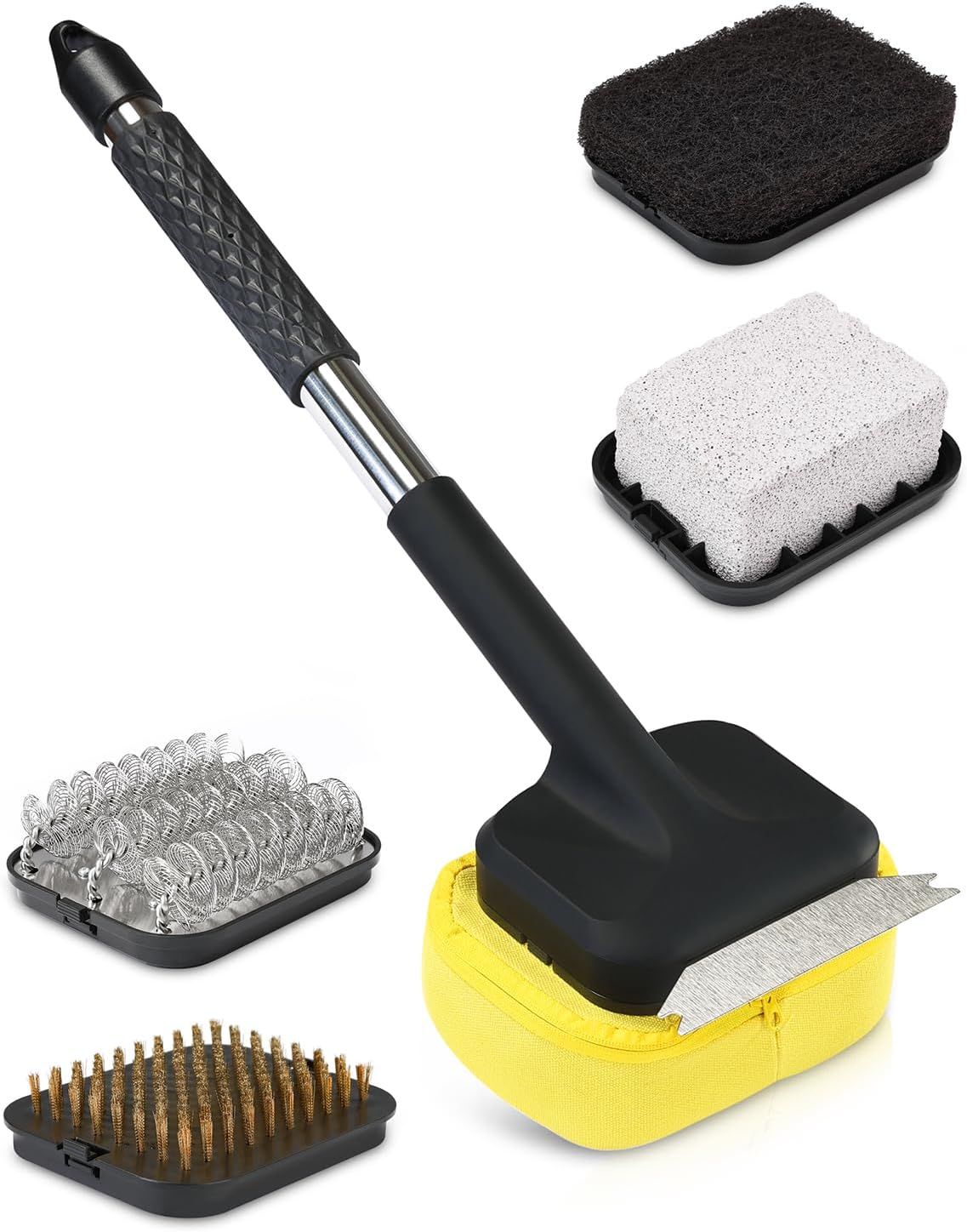 Skiennix BBQ Grill Cleaning Brush - Bristle-Free Design with 5 Replaceable Heads | 5-in-1 Cleaner Kit for Stainless Steel Grates