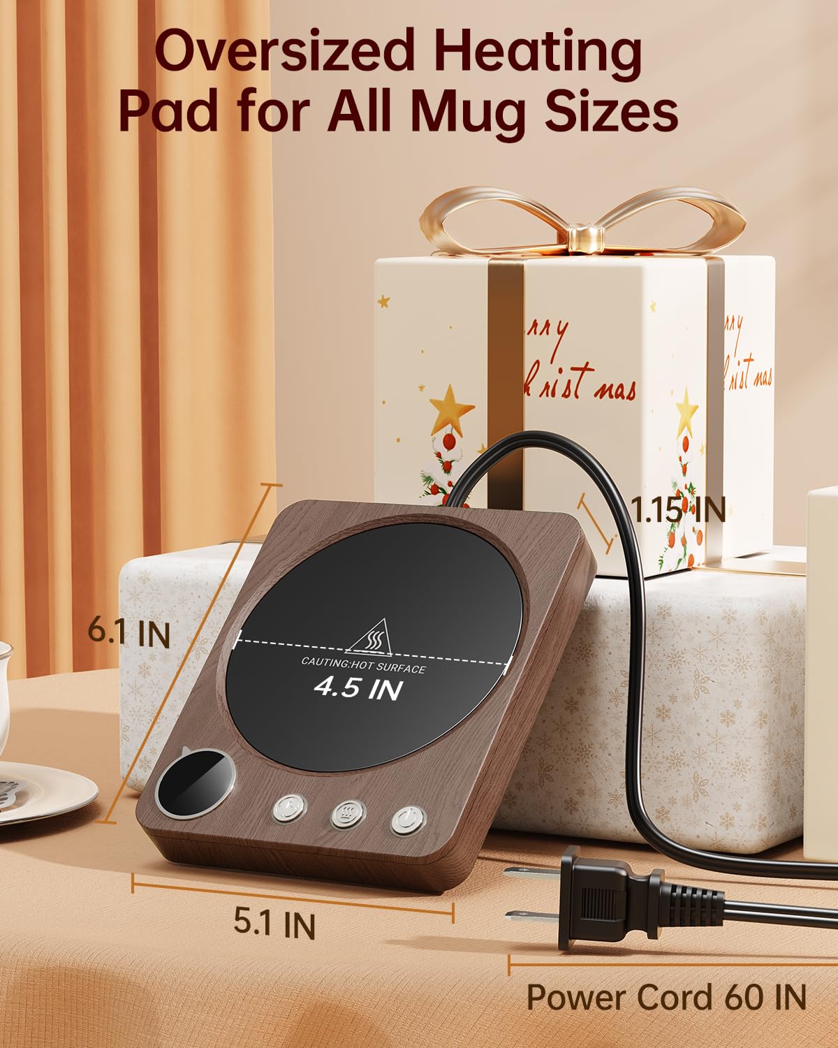 SWEETFULL Coffee Mug Warmer – 36W Coffee Cup Warmer for Desk with Smart Display & Auto Shut-Off, Candle Warmer, Electric Cup Warmer for Coffee, Milk and Tea, for Women & Men (Black)