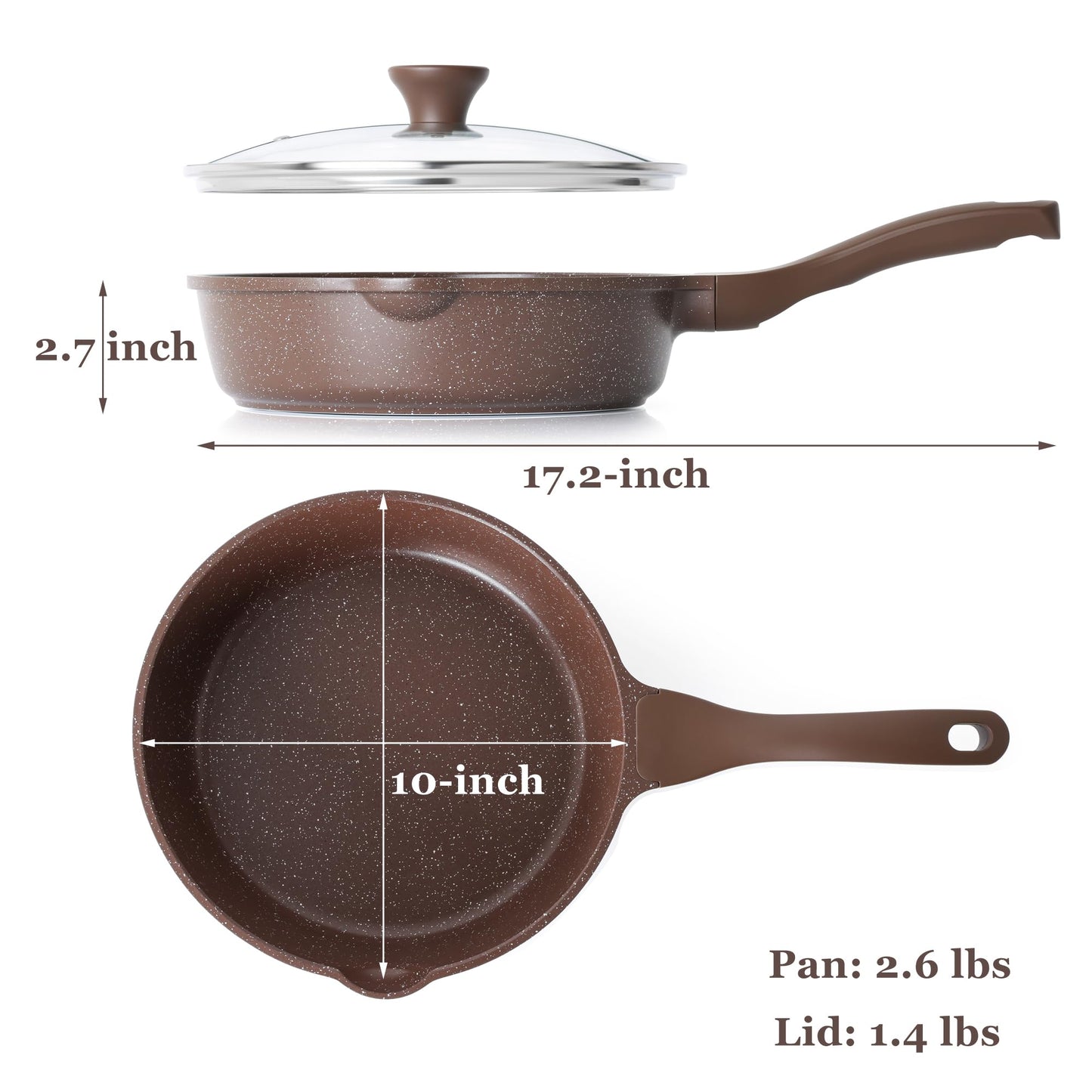 SENSARTE Nonstick Deep Frying Pan Skillet, 10-inch Saute Pan with Lid, Stay-Cool Handle, Cooking Pan, Healthy Stone Cookware Induction Compatible