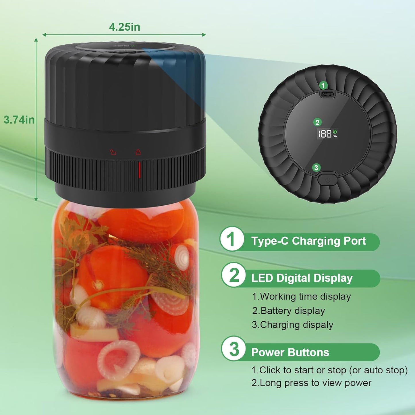 VP06+ Mason Jar Vacuum Sealer - Electric Food Storage Solution for Wide & Regular Mouth Jars | Cordless Handheld, Black