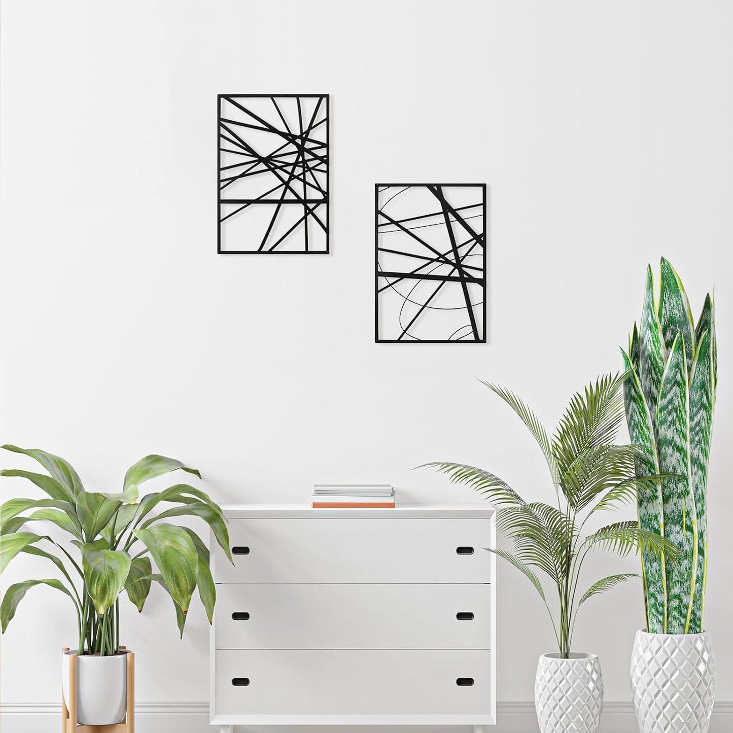 Art3dwallpanels Black Abstract Wall Art - Metal Line Art Decor | 3D Textured Sculptures, 17" x 12", 4 Pack