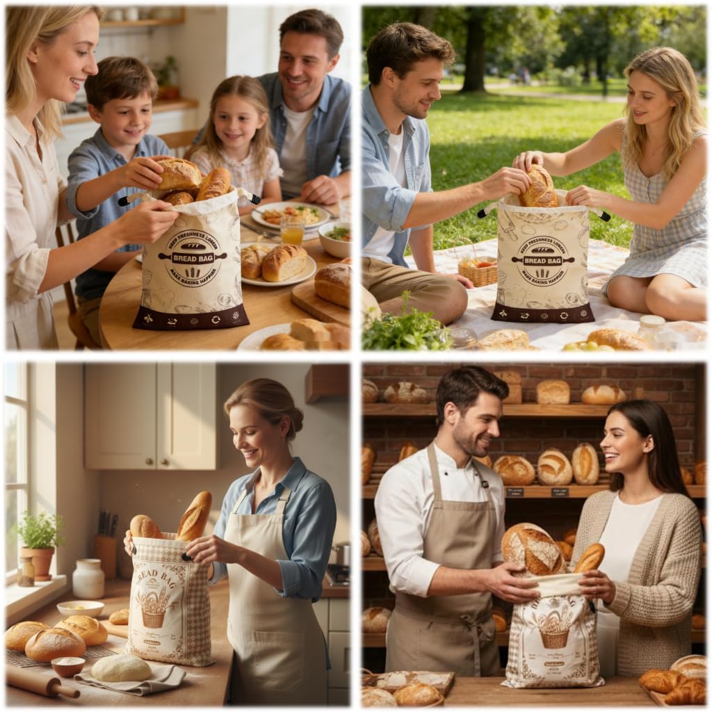 Beeswax Bread Bags - 2 Pack Reusable Cotton Storage Bags with Removable Liner | 16x12 Inch for Fresh Sourdough
