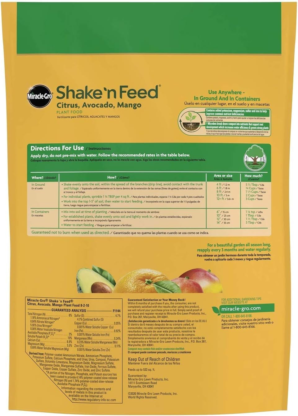 Miracle-Gro Citrus, Avocado & Mango Plant Food - Shake 'n Feed Formula, 8 lbs.