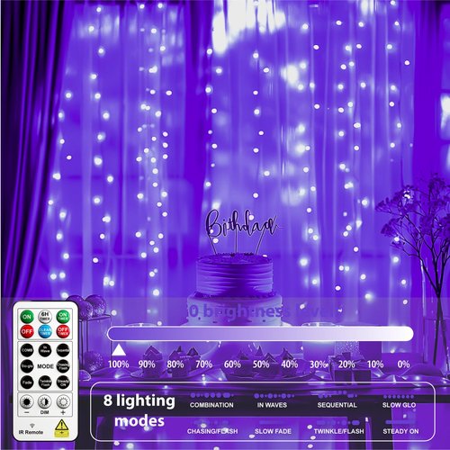 HXWEIYE 300LED Untangled Curtain Lights, 9.8x9.8Ft USB Fairy Twinkle String Lights with Remote and DIY Timer, 8 Modes Window Wall Hanging Light for Bedroom Dorm Backdrop Room Decor, Purple