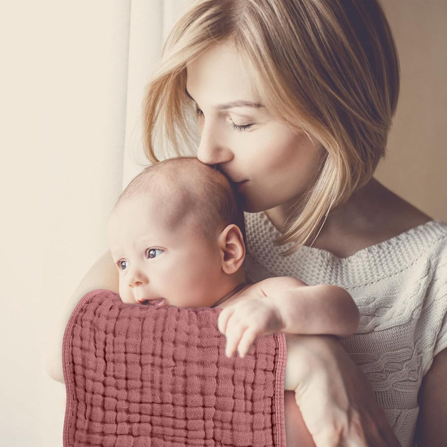 Looxii Muslin Burp Cloths - Ultra Soft & Absorbent 6-Layer 100% Cotton | 20" x 10" | Perfect for Baby Girls in Gradient Pink
