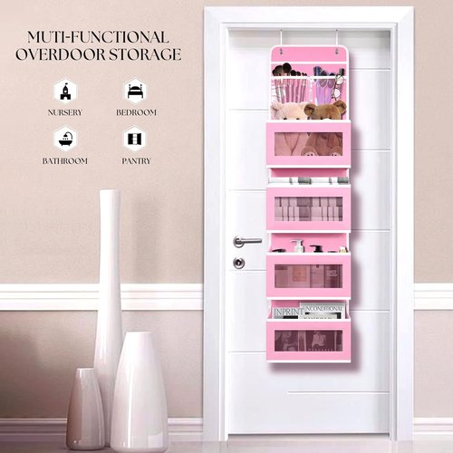 Giraffe Creation Over Door Organizer - 4 Large Capacity Pockets for Closet, Bathroom & Nursery | Pink