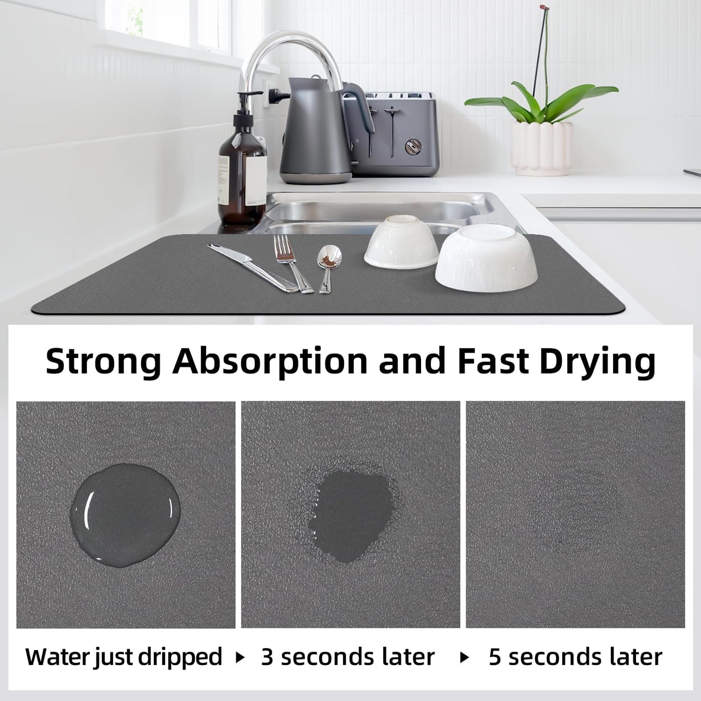 LOPNUR Extra Large Kitchen Dish Drying Mat - Super Absorbent Diatomite Pad | 31.5"x17", Heat Resistant, Grey