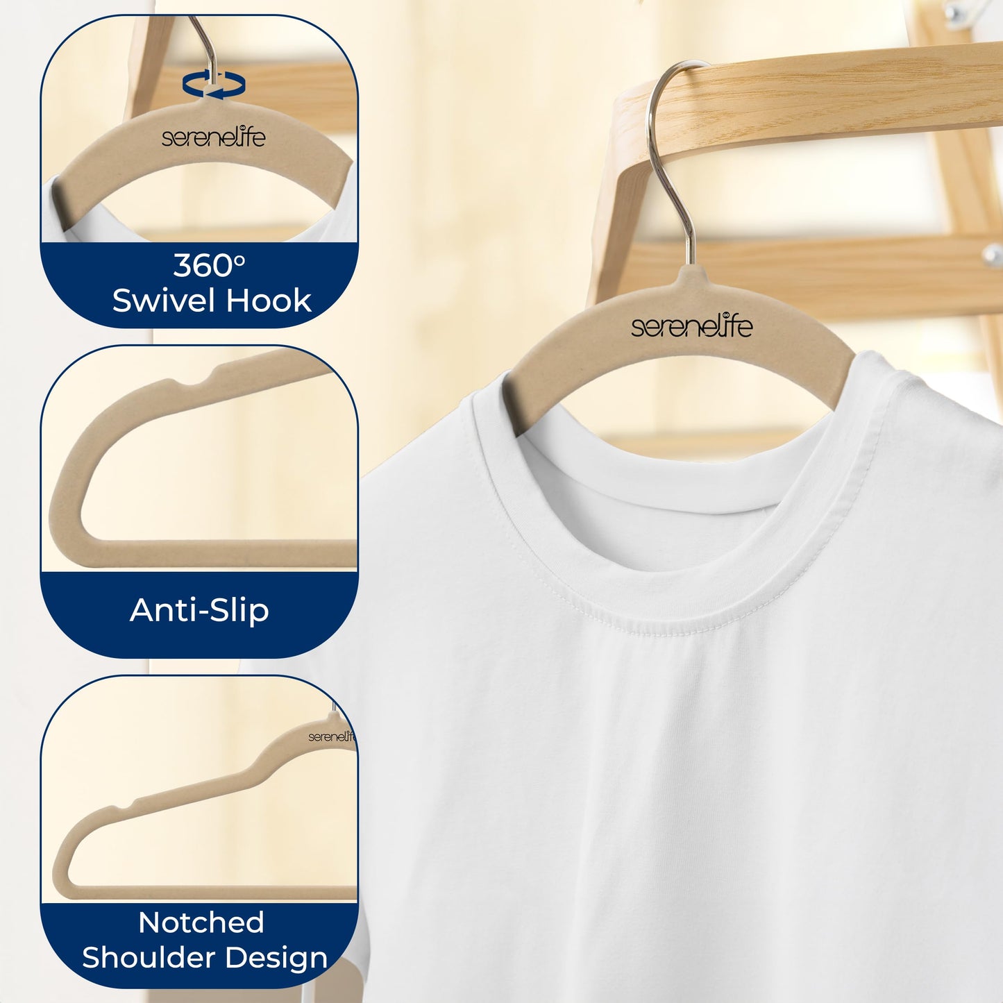 SereneLife 10 Pack Velvet Hangers - Non-Slip with 360° Swivel Hook - Ultra-Thin, Lightweight Velvet Hangers for Shirts, Sweaters, Hoodies, Kids Clothes & Dresses - Space-Saving