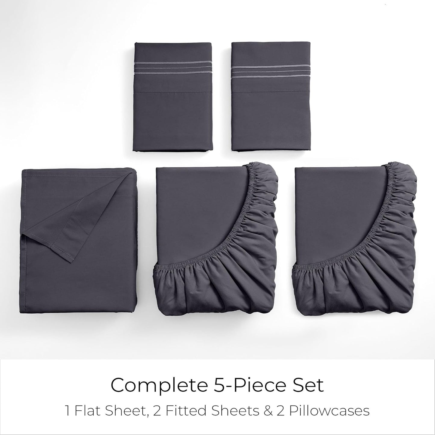 Mellanni Split King Sheets Set - 5 PC Luxury Bedding | Extra Soft, Cooling, Wrinkle-Resistant (Charcoal)