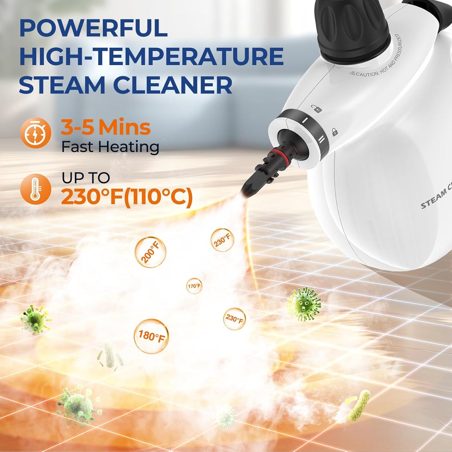 Skiennix Steam Cleaner - Pressurized Handheld Multi-Purpose Deep Cleaning Steamer | 13-Piece Set, Portable for Home & Car